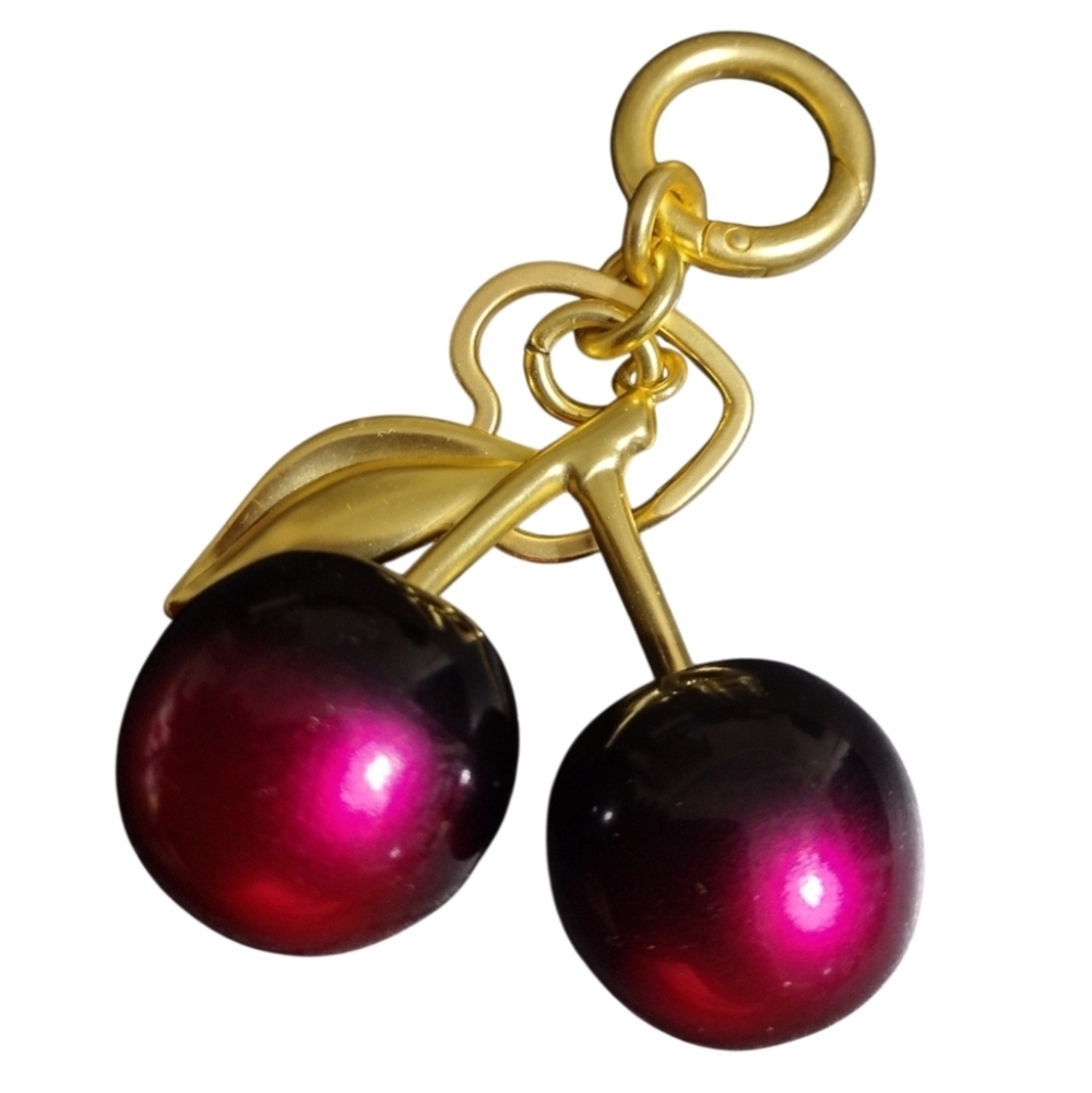 Elegant Gold and Red Cherry Brooch